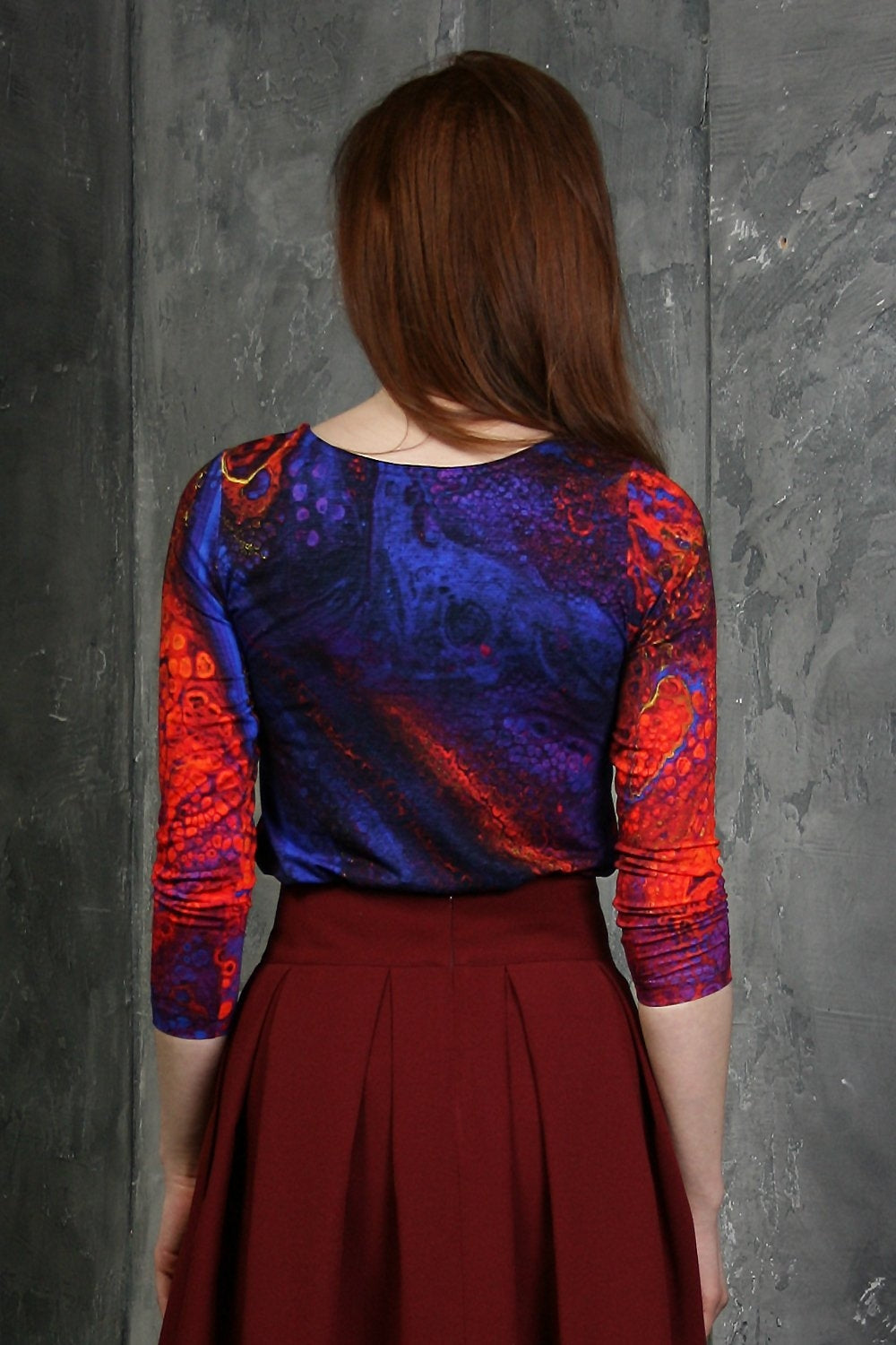 Top with abstract purple print