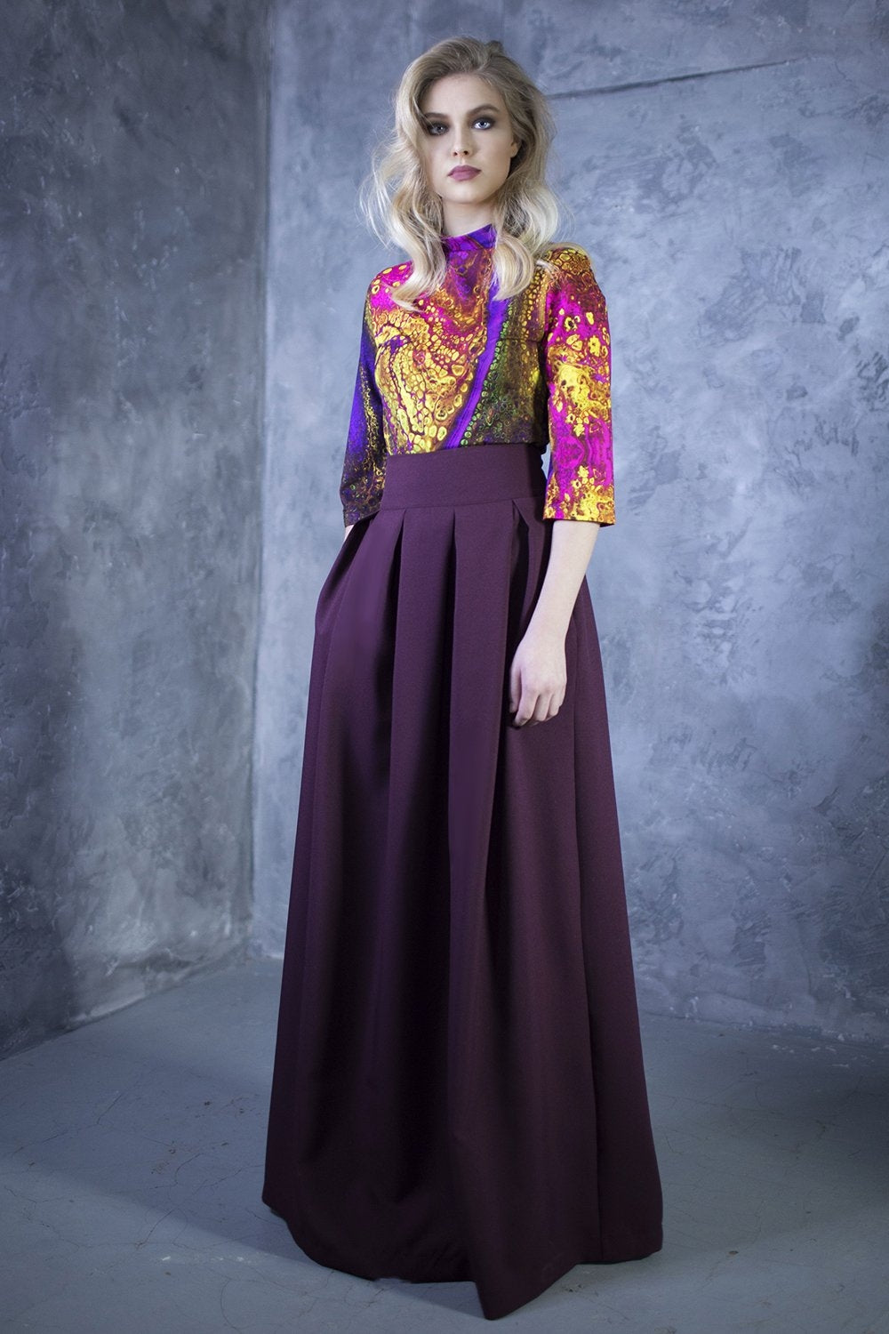 Full maxi grape shade skirts with side pockets