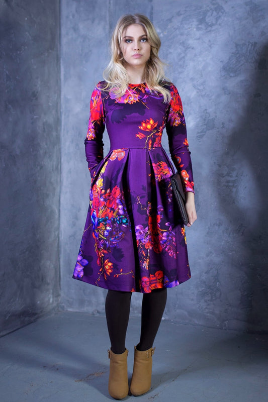 Purple full dress with painted flowers