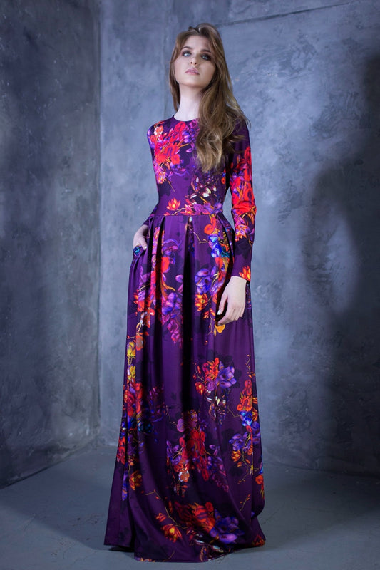 Purple full dress with painted flowers