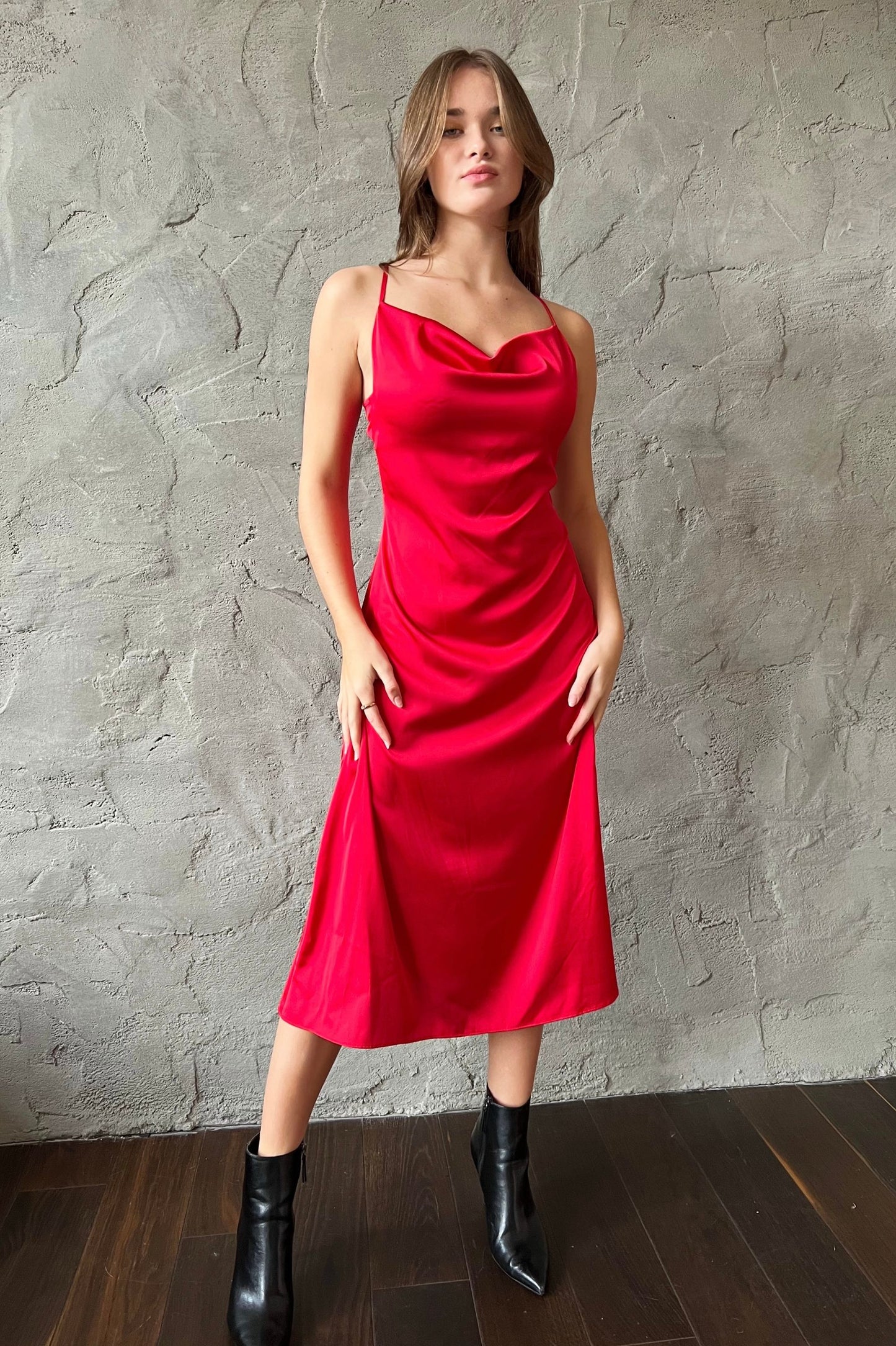 Red Satin Slip Dress