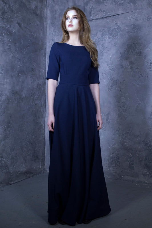 Dark blue maxi dress with circle skirts
