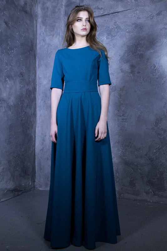 Blue green maxi dress with circle skirts