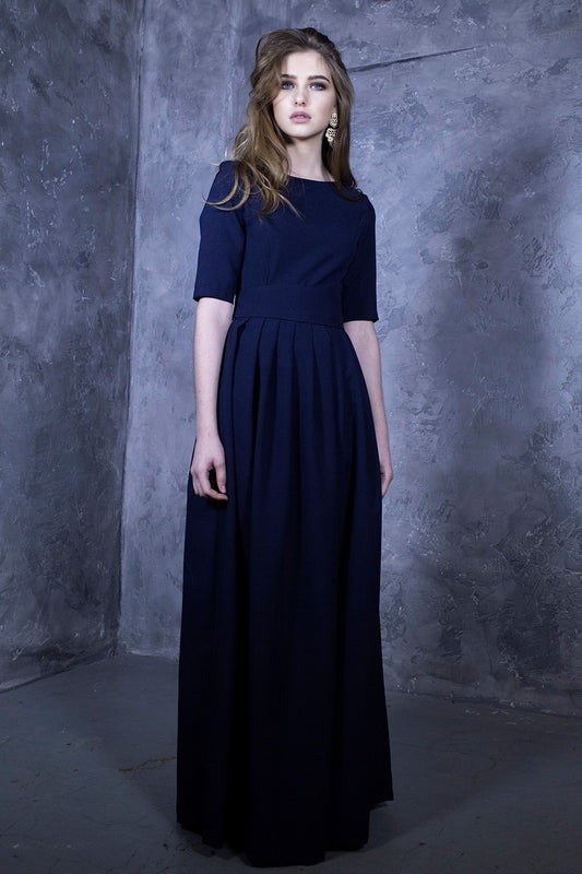 Dark blue maxi dress with pleats