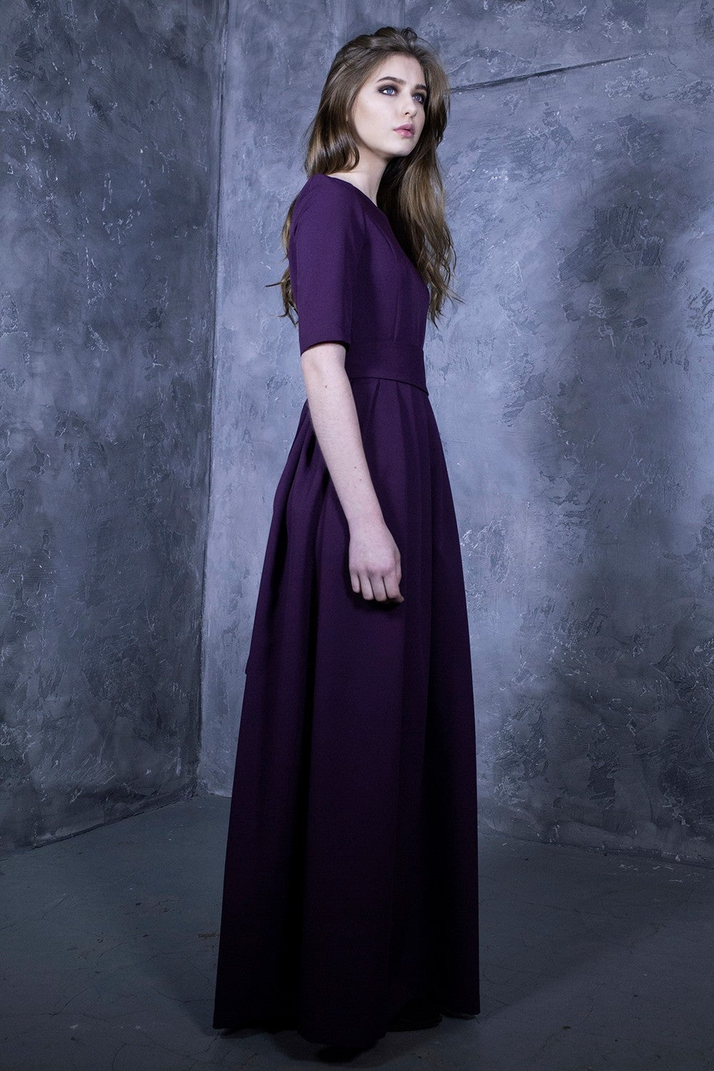 Dark purple maxi dress with pleats