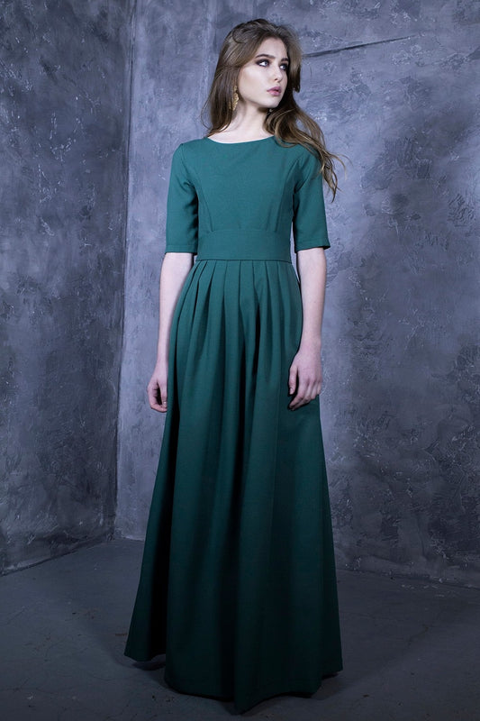 Dark green maxi dress with pleats