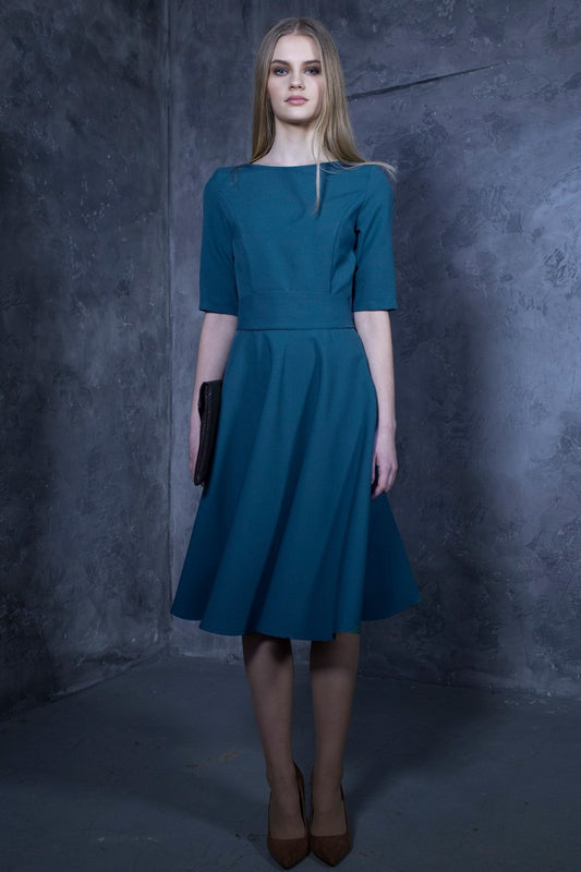 Blue green dress with circle skirts