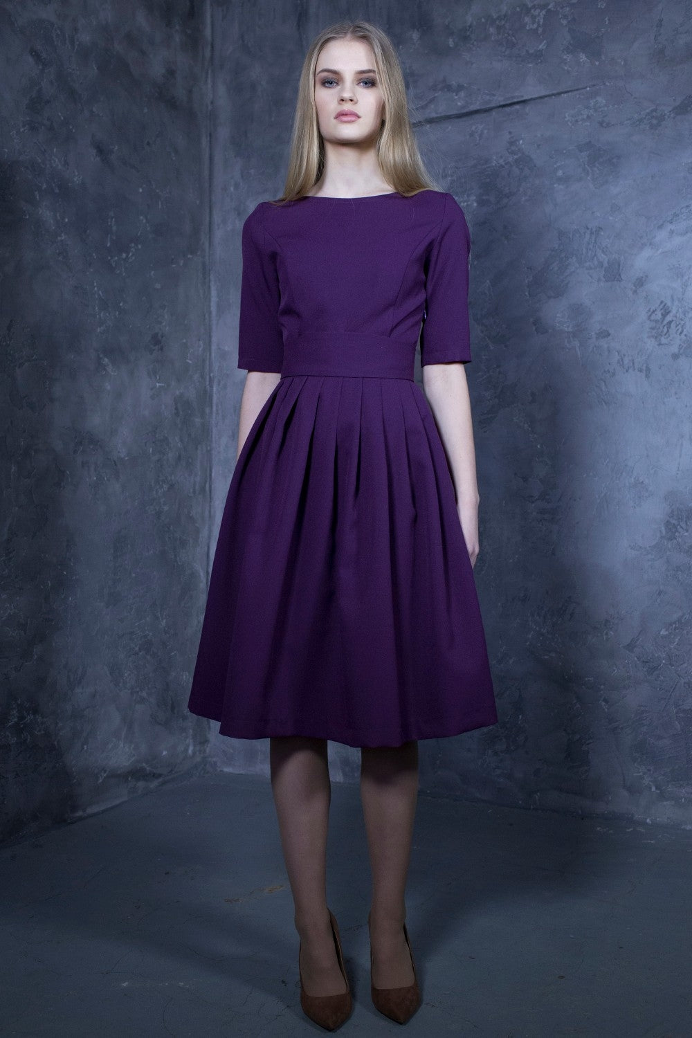Dark purple dress with pleats