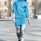 Leggings with abstract blue-brown print