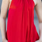 Sarkana, eleganta garā kleita ar atkailinātu muguru
