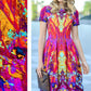 Dress with abstract red-purple print