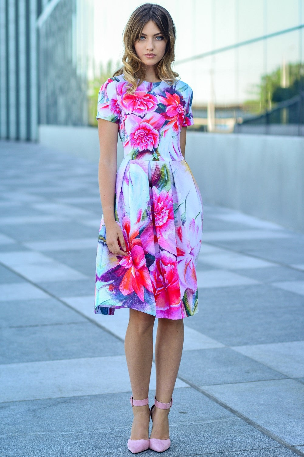 Dress with painted peony print