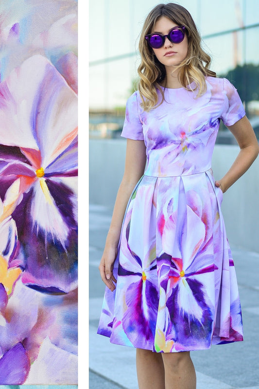 Dress with painted iris print