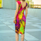 Abstract color print dress with cut out back