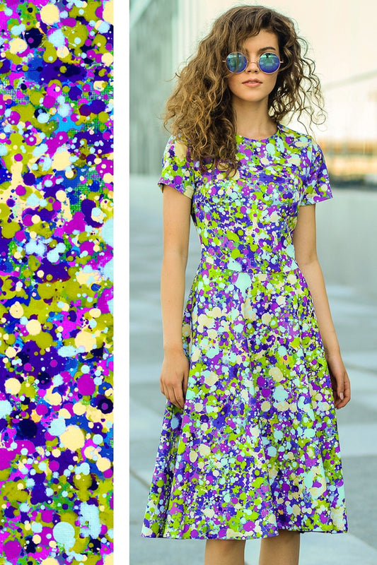 Dress with blue-green circle print