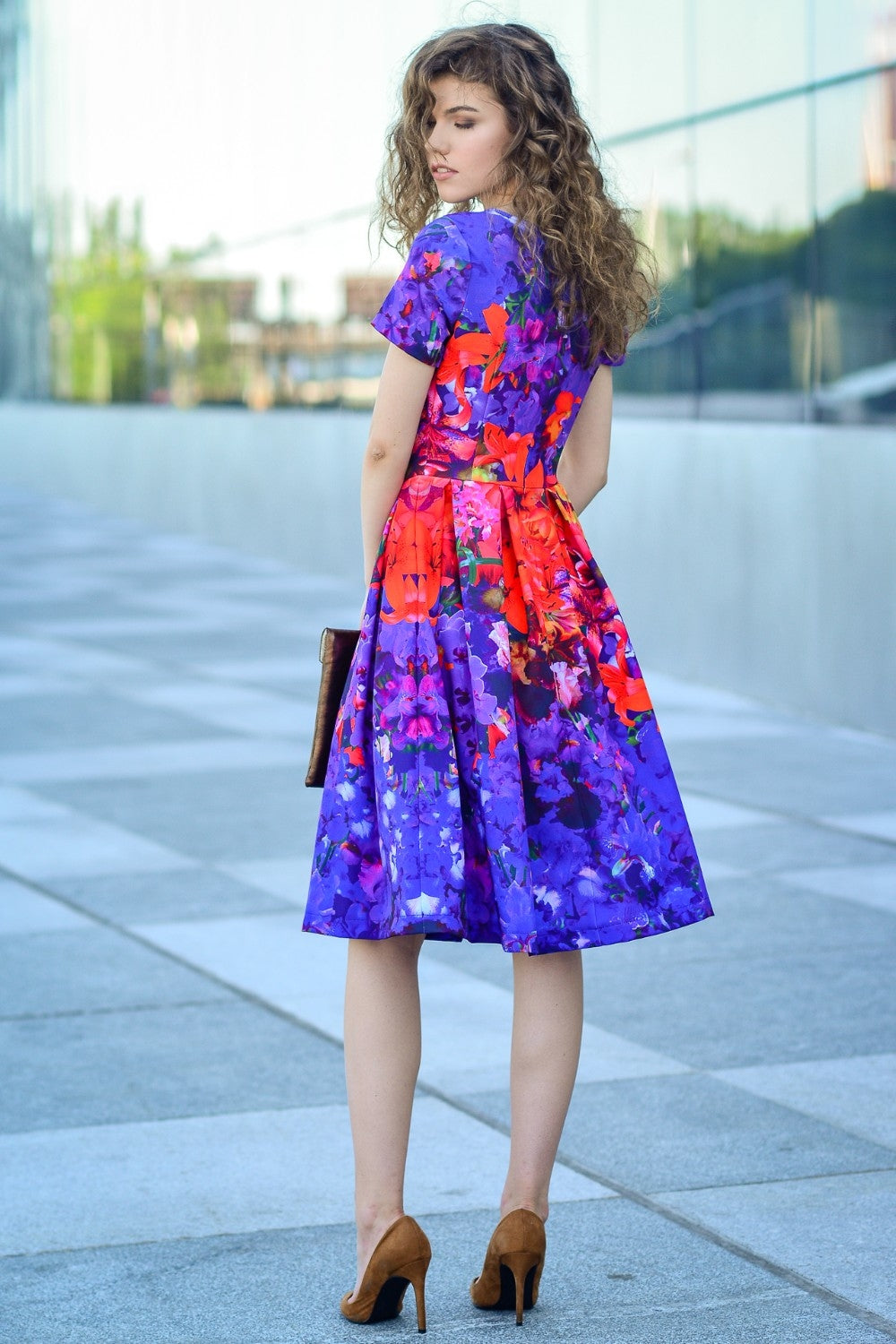 Dress with red-blue flower print