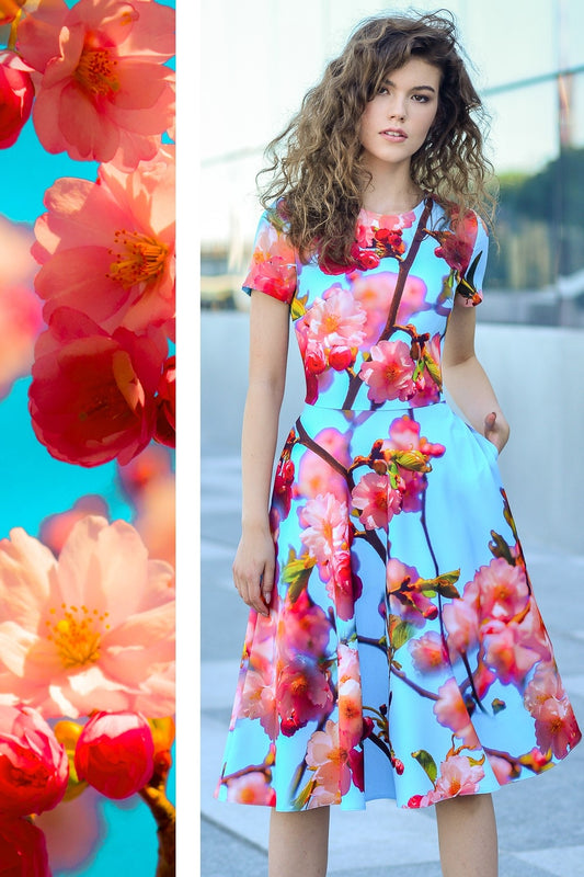 Dress with sakura tree print