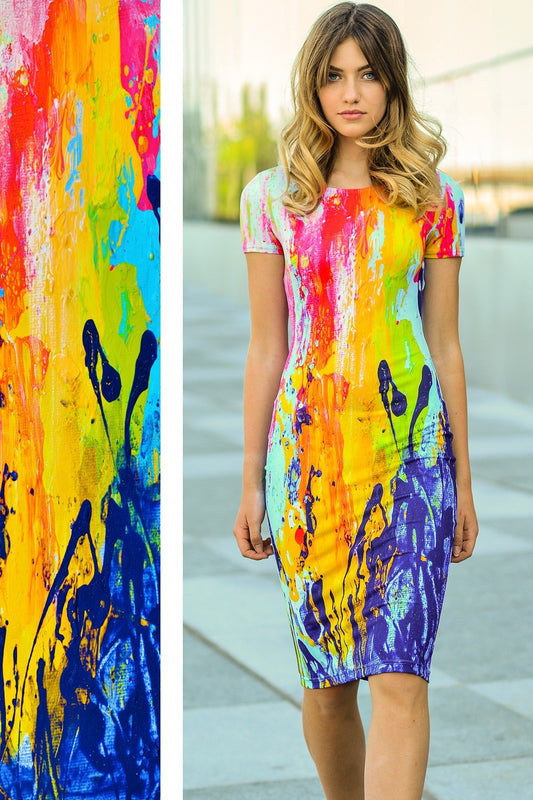 Dress with abstract colorful print
