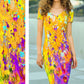 Dress with abstract yellow-purple print