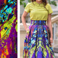 Full skirts with abstract green purple print
