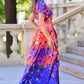 Maxi dress with red blue flower print