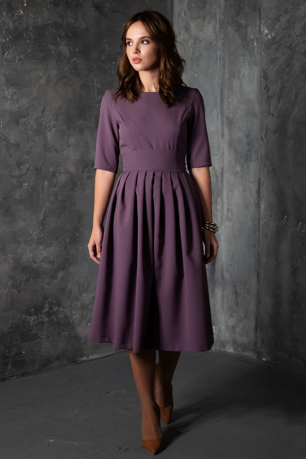 Grey purple dress with pleats