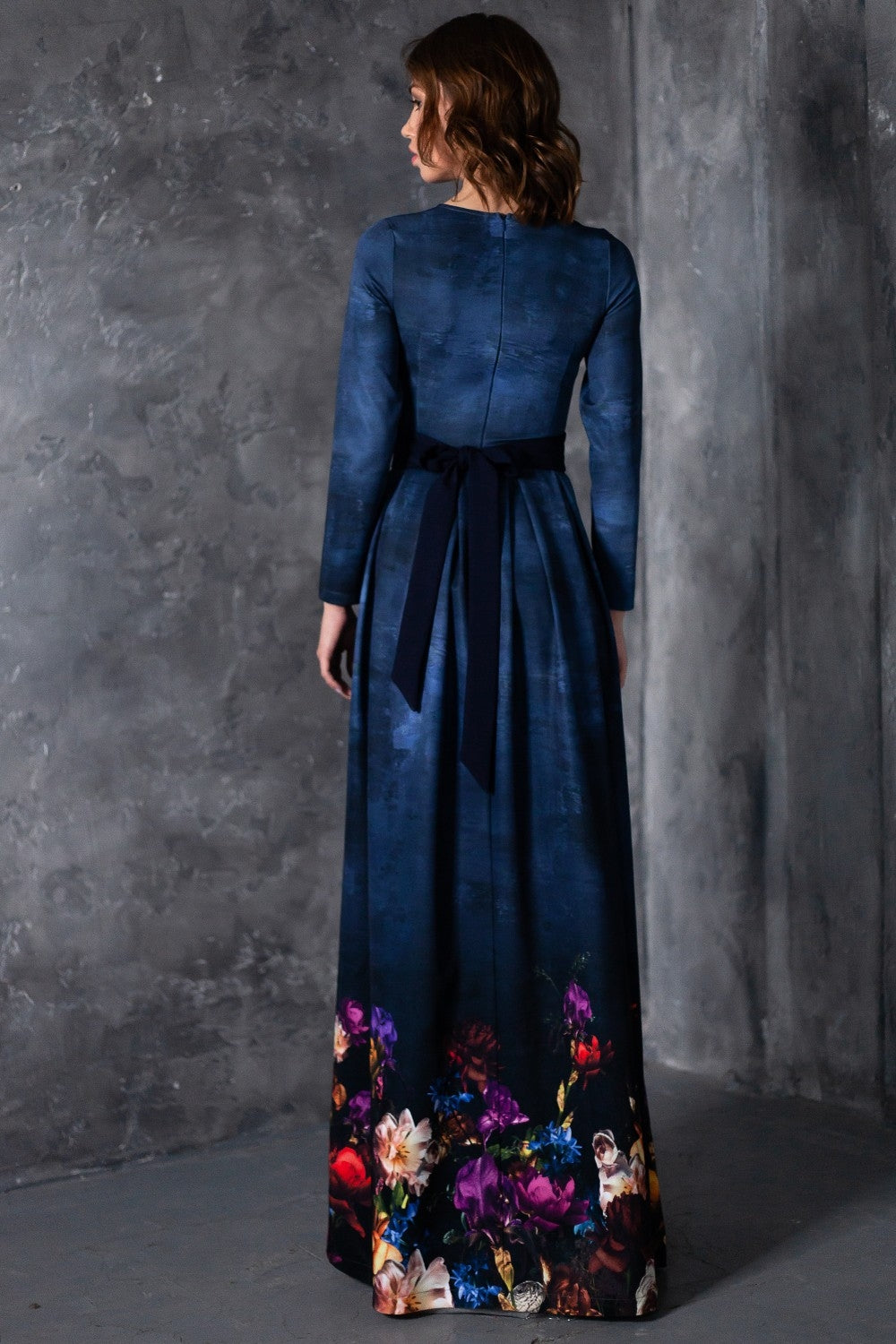 Blue grey maxi dress with flower