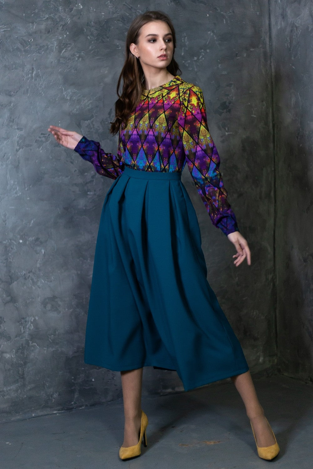 Blue green full skirts with side pockets