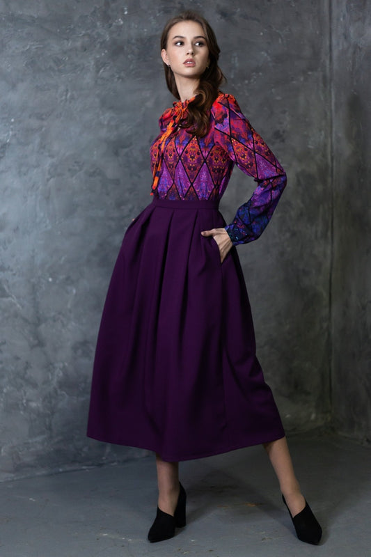 Dark purple full skirts with side pockets