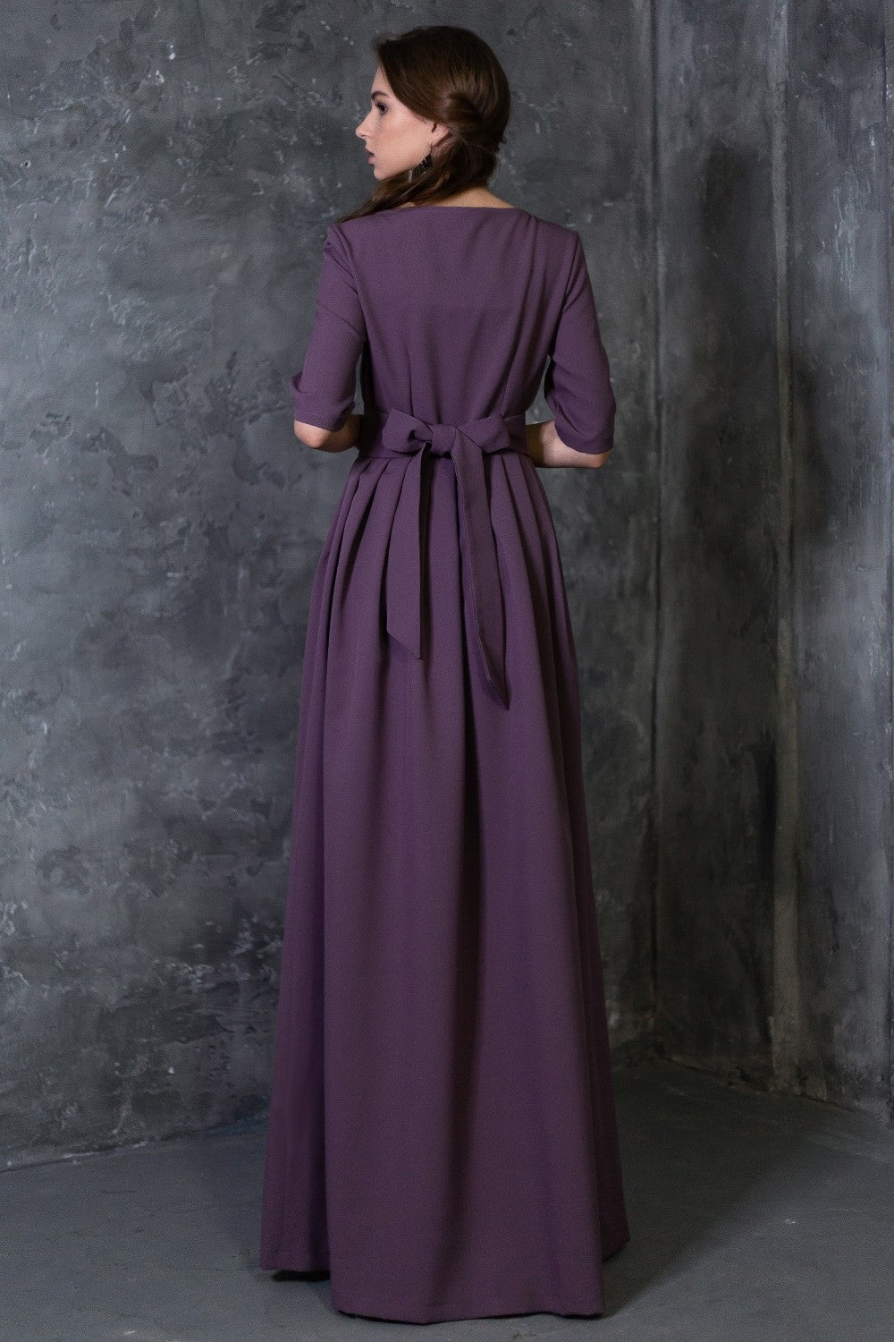 Purple grey maxi dress with pleats