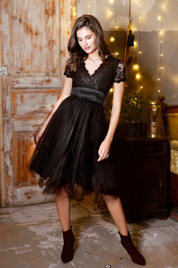 Black lace dress with tulle skirt