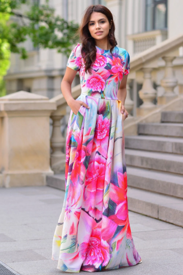 Long maxi dress with painted peony