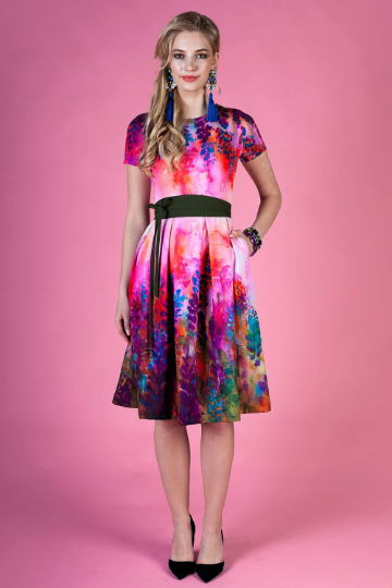 Dress with painted lupine print