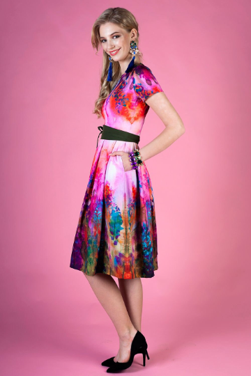 Dress with painted lupine print