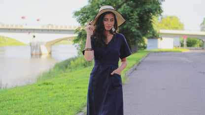 Dark blue linen dress